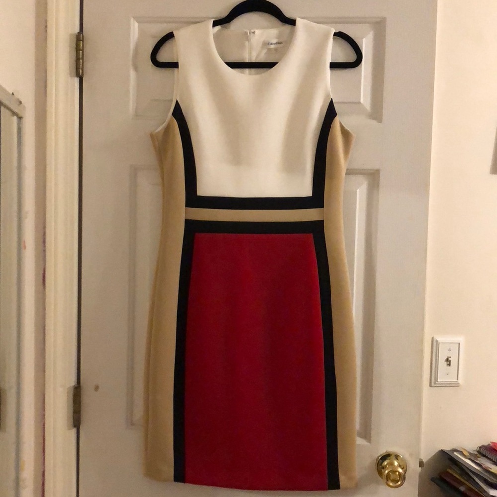 Red, black, white, tan Calvin Klein colorblock